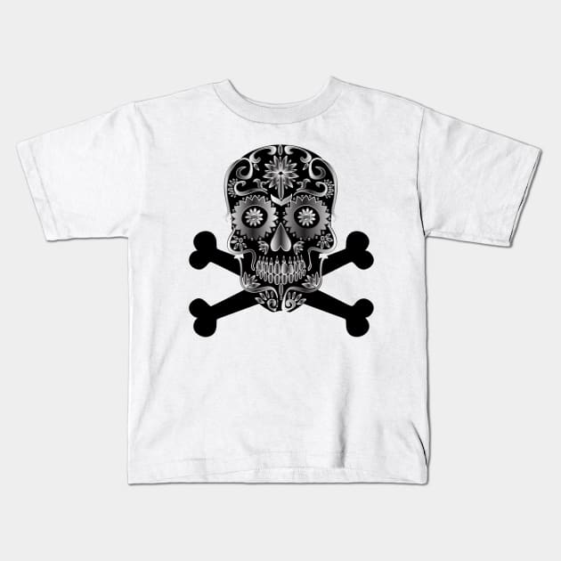 Black Sugar Skull Day Of The Dead Skull And Crossbones Kids T-Shirt by Atteestude